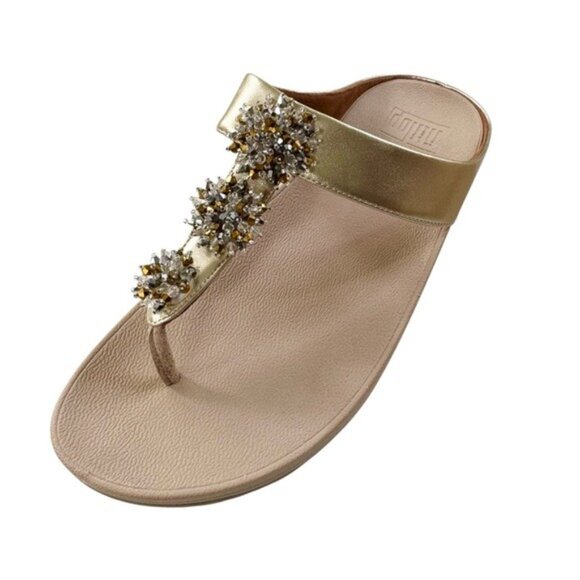 NWT FitFlop Arch Support Comfort Galaxy Wedge Beaded Flip Flop Platino Size 9 - Picture 7 of 16